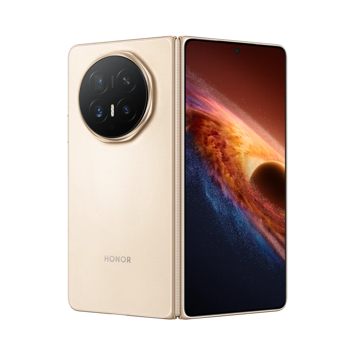HONOR Magic V6 in Gold, folded, back and cover-screen view