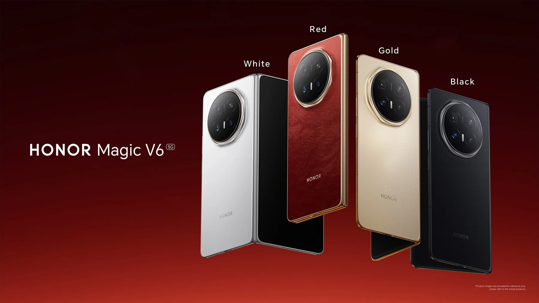 HONOR Magic V6 line-up in White, Red, Gold and Black (official launch visual)