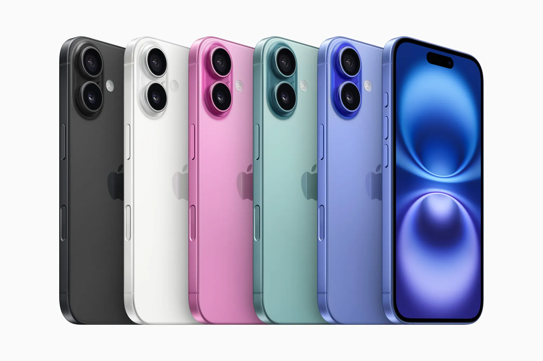 iPhone 16 in Black, White, Pink, Teal and Ultramarine
