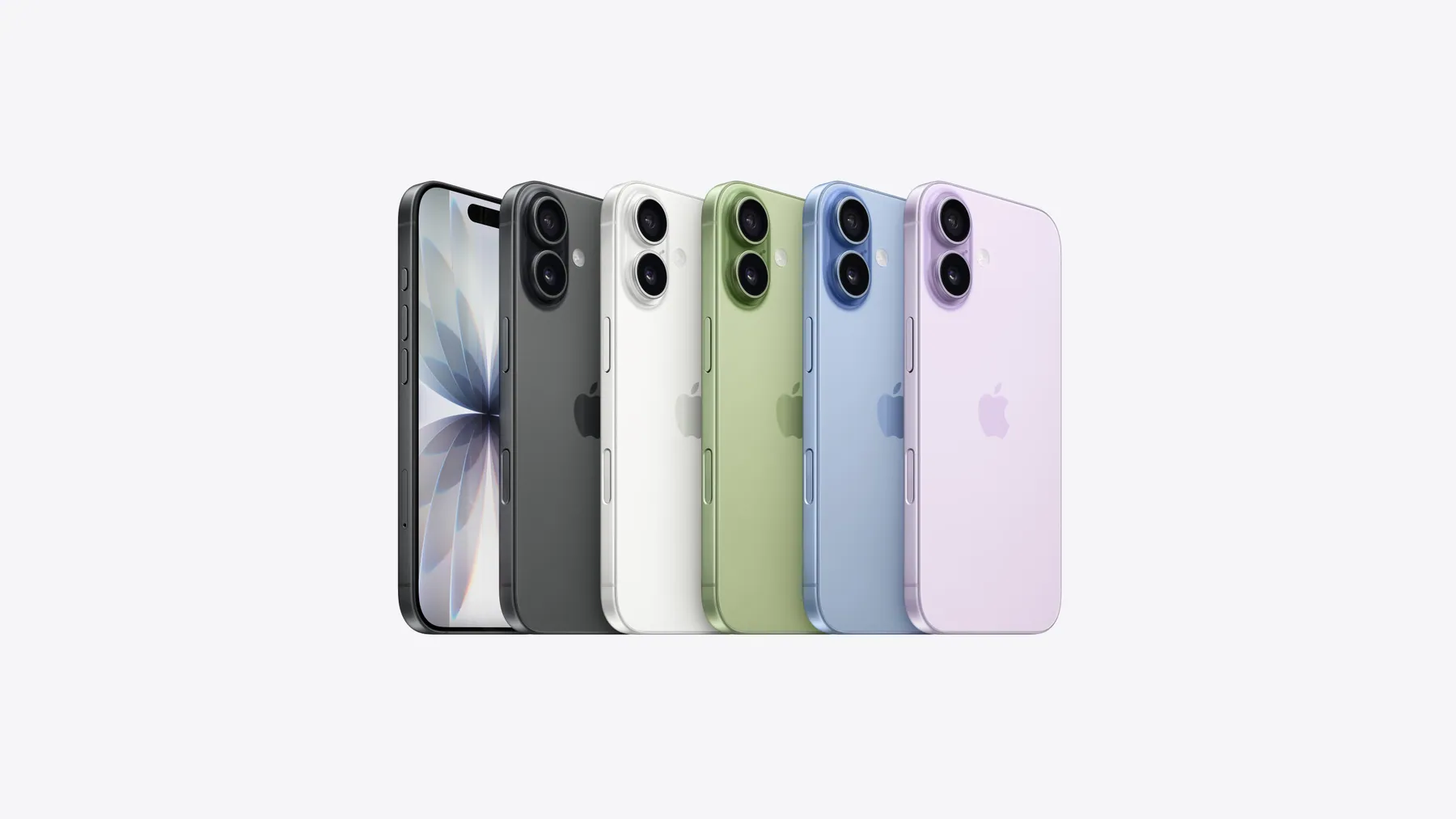 iPhone 17 in all five colors: Black, White, Sage, Mist Blue and Lavender