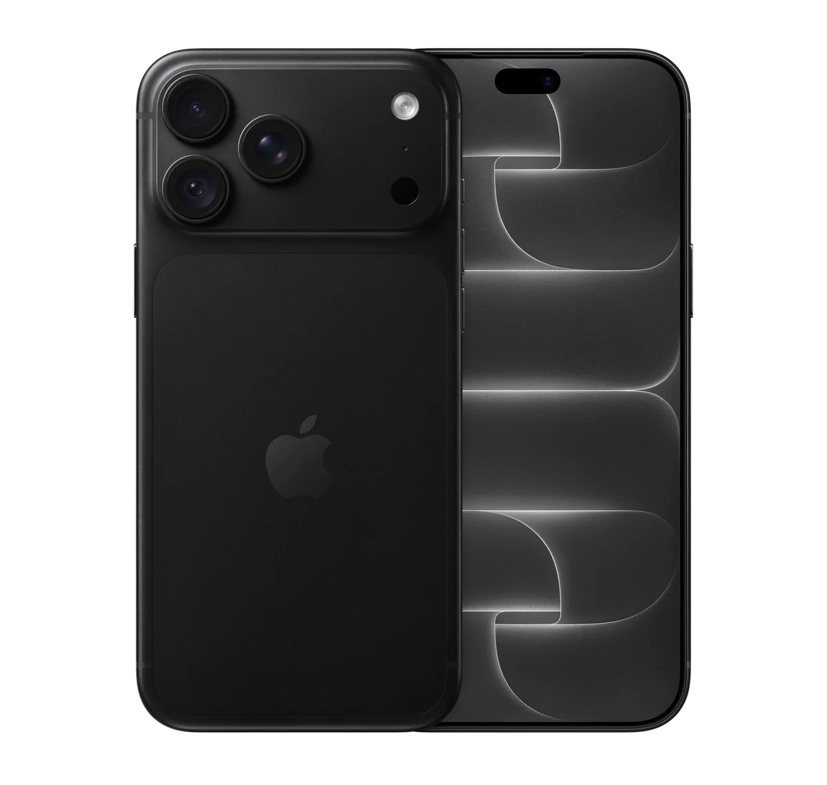 iPhone 18 Pro Max in Black, back and front views (transparent background)