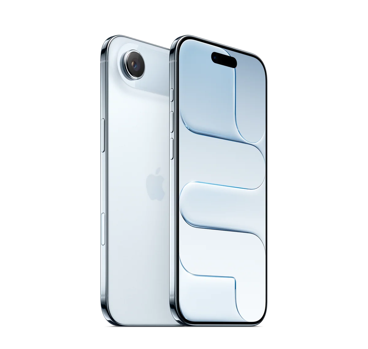 iPhone Air in Sky Blue, back and front views (transparent background)
