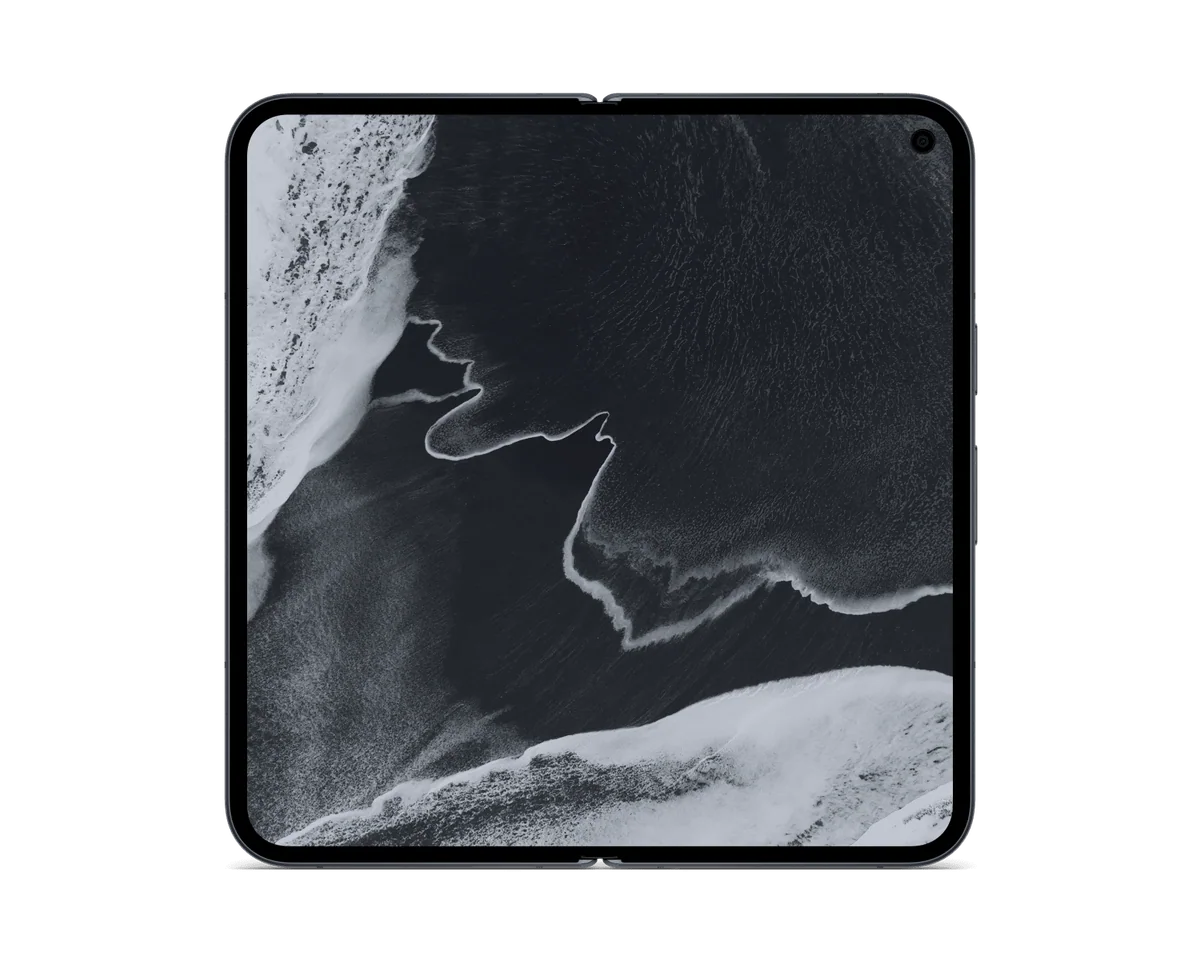 Pixel 11 Pro Fold in Obsidian, unfolded, showing the inner display