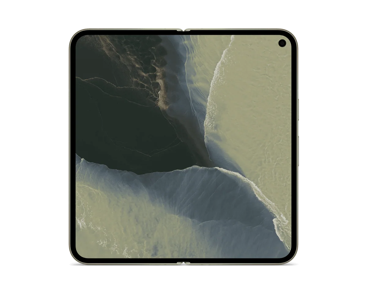 Pixel 11 Pro Fold in Olive, unfolded, showing the inner display