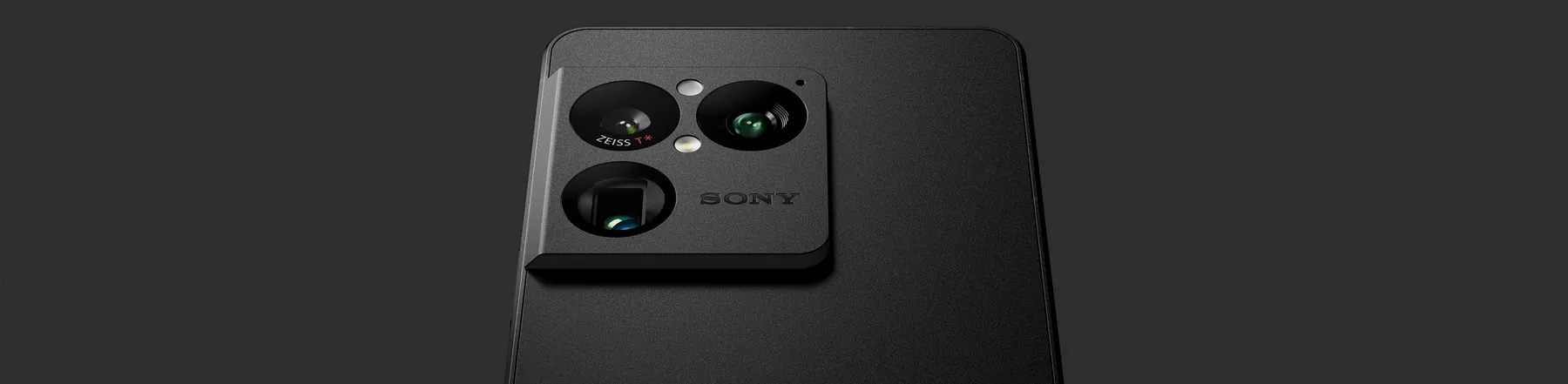Wide key-visual banner of the Xperia 1 VIII camera module (Graphite Black)